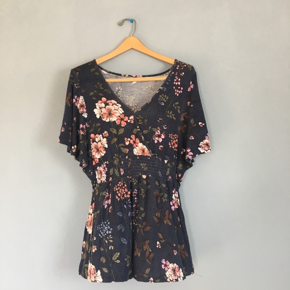 Maurices, navy blue floral blouse